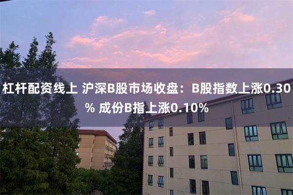 杠杆配资线上 沪深B股市场收盘：B股指数上涨0.30% 成份B指上涨0.10%